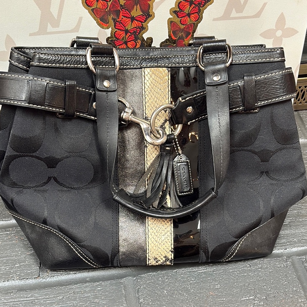 COACH Vintage Hampton Python Stripe Shoulder Tote Handbag Purse RARE